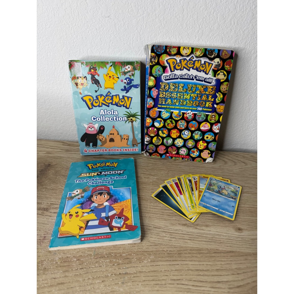 Pokemon Deluxe Essential Handbook Alola Collection Books and Trading Cards Lot